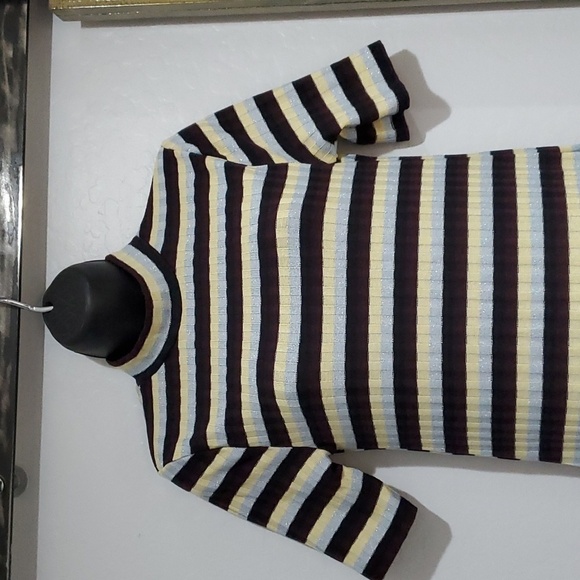 Y2K ZARA MULTICOLOR METALLIC MOCK NECK STRIPED KNIT BODYCON DRESS SIZE LARGE - Picture 3 of 9